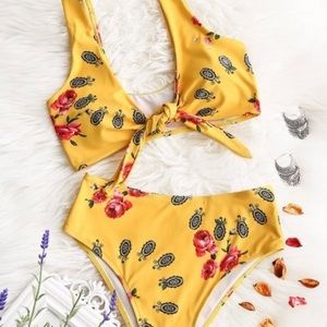 Zaful High Waisted Yellow Swimsuit